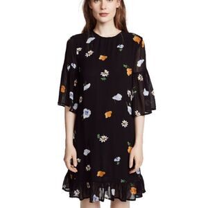 Ganni Black Floral Mini Dress with Orange & Lavender Accents